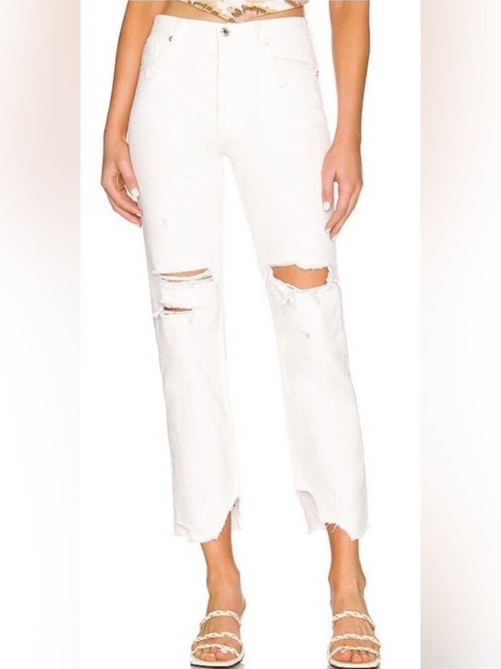 NWT Free People We The Free Tapered Baggy Boyfriend Jeans in White size 27